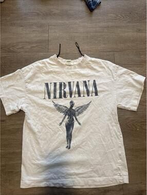 Nirvana Women's Shirt Size S White Short Sleeve Crew Neck Rock Band H&M Ladies
